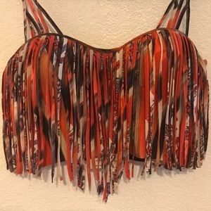 * In Search Of * - Bebe Fringe Crop Top - LARGE